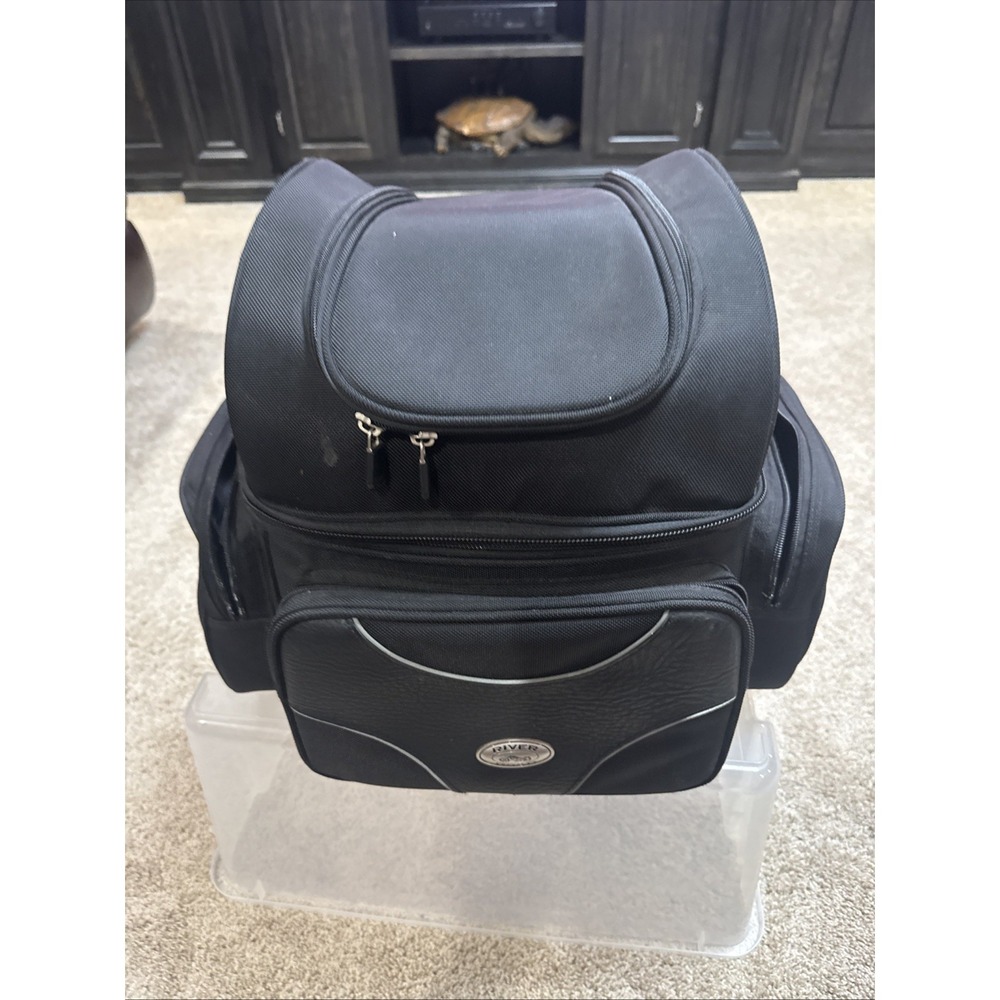 River Road Motorcycle Bag Sissy Bar Textile Bag Black Bag EXCELLENT w/Rain Cover